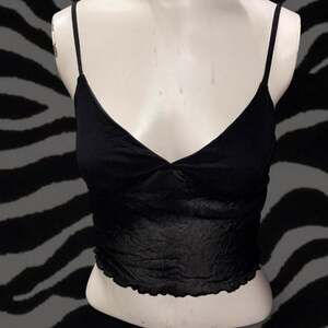 Trendy Queen Black Mesh Cami Top - Sheer Grunge Crop Top Lettuce Edge Hem